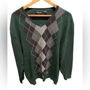 Claiborne men’s XXL forest green, grey and white argyle sweater‎